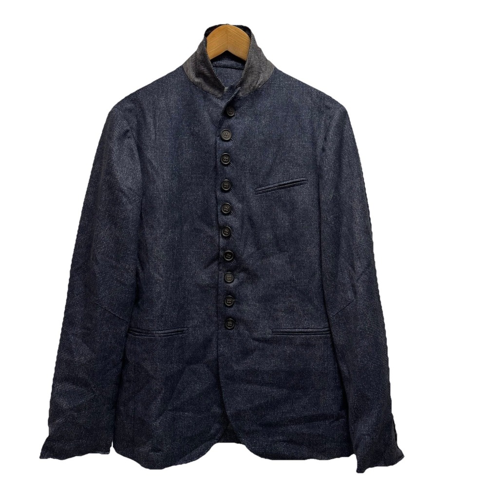 John Varvatos Men's 46 Blue Plaid Wool Multi Button Lightweight Military Jacket